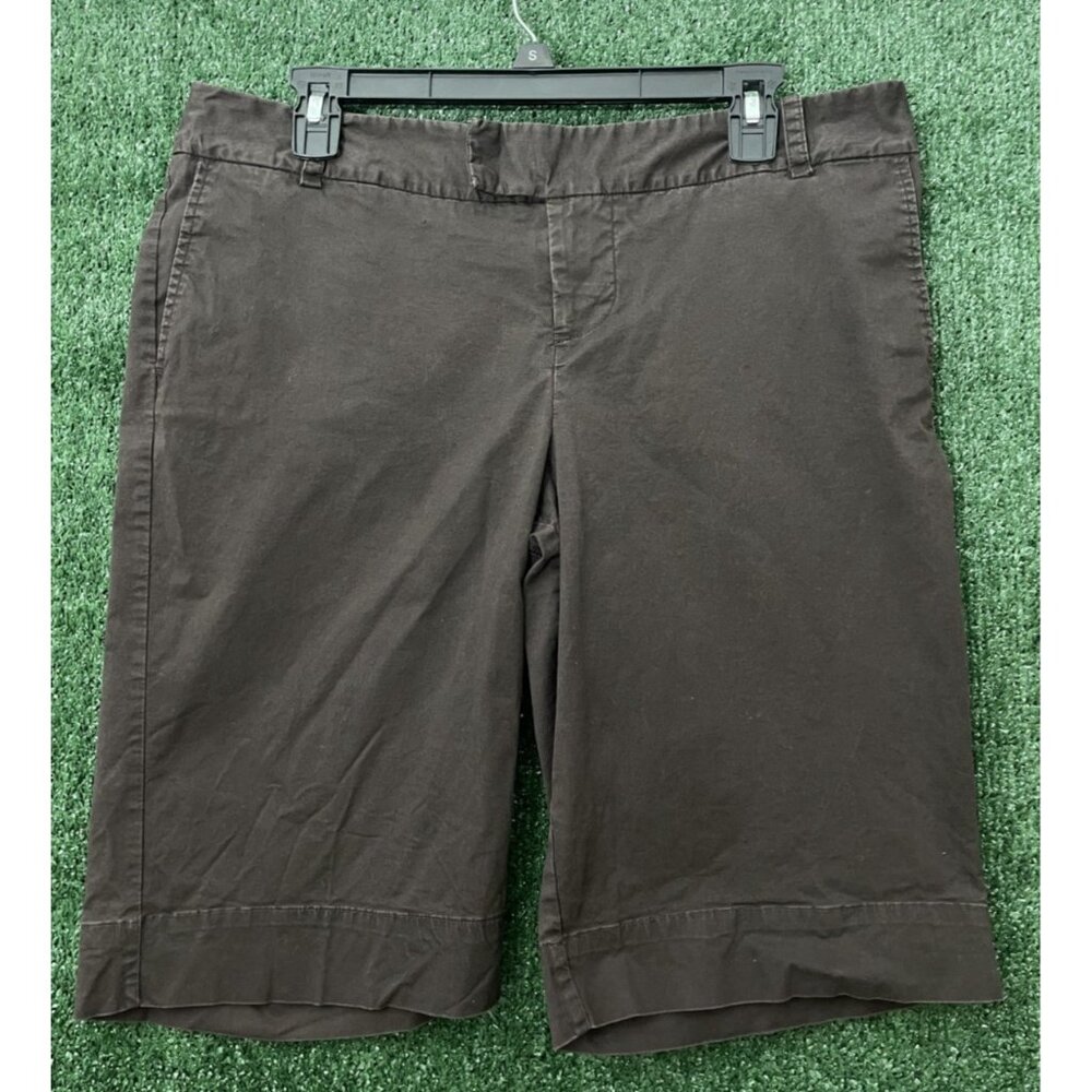 MOSSIMO Women's Stretch Chino Shorts Size 12 Dark Brown Pockets Button